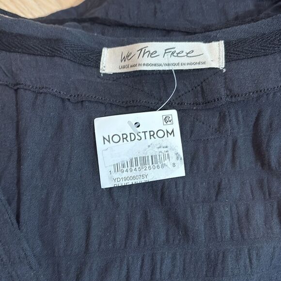 Free People We The Free Sugar Cube Smocked Short Sleeve Blue  Size L - Picture 6 of 6